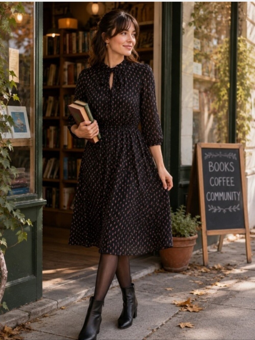 LOUCHE XModCloth Drive Me Dainty Black Micro Floral Women’s Dress, UK14/US 10, L